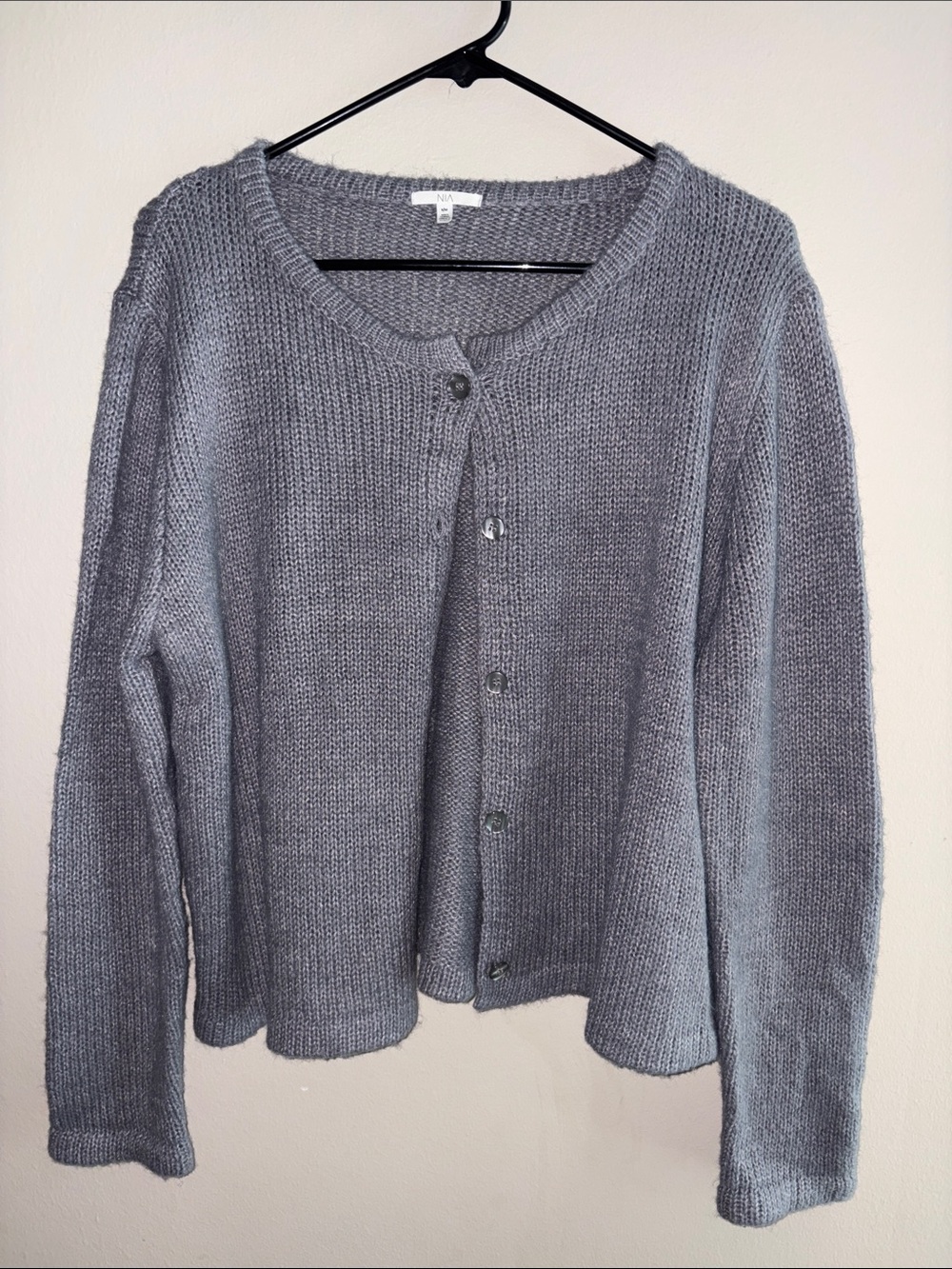 NIA - Cozy Women's Crewneck Button Cardigan Sweater - Gray